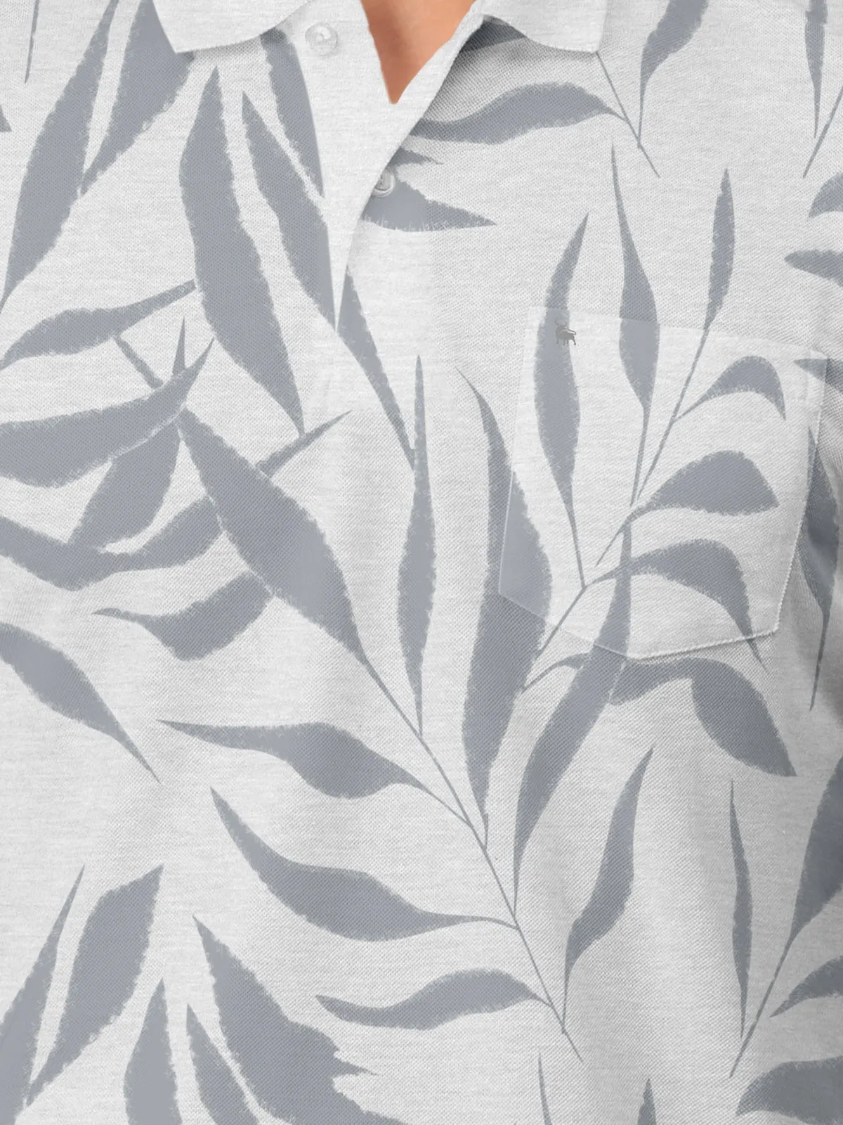 BULLMER White MelangeTrendy Printed Half Sleeve Polo T-shirt for Mens