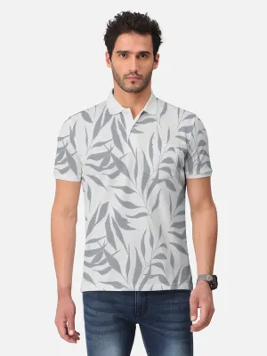 BULLMER White MelangeTrendy Printed Half Sleeve Polo T-shirt for Mens