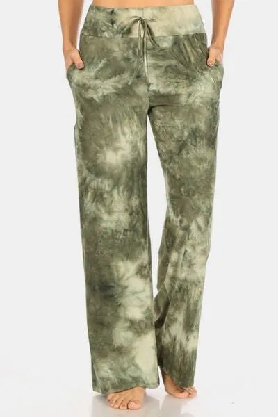 Buttery Soft Tie Die Drawstring Pants in Green