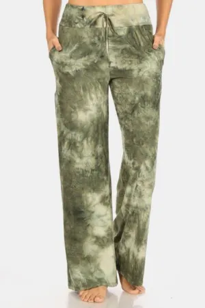 Buttery Soft Tie Die Drawstring Pants in Green