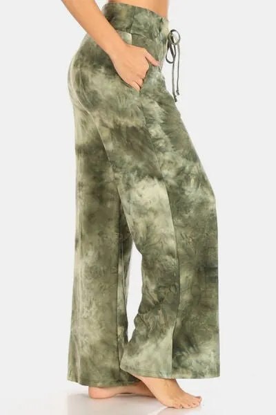 Buttery Soft Tie Die Drawstring Pants in Green
