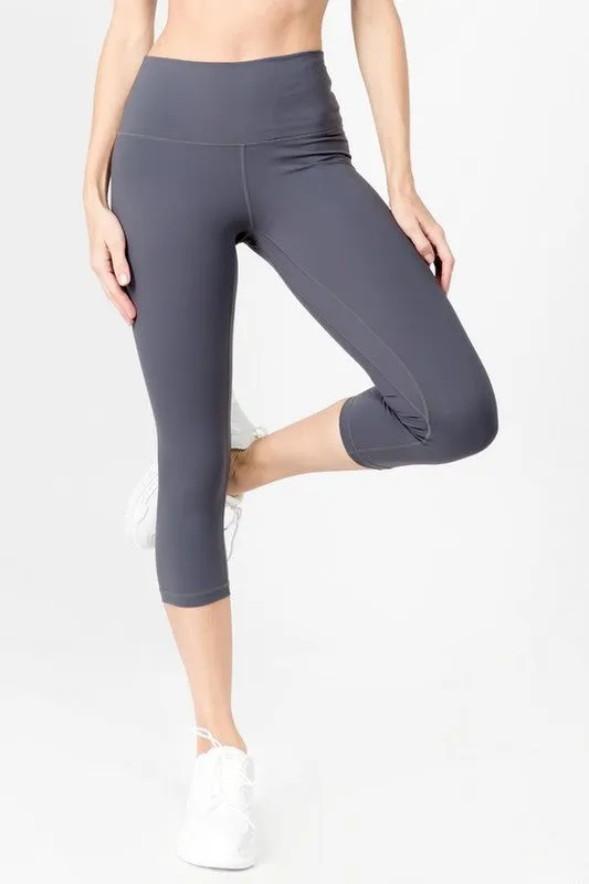 Charcoal Buttery-Soft Activewear Capri Leggings with Waist Pocket