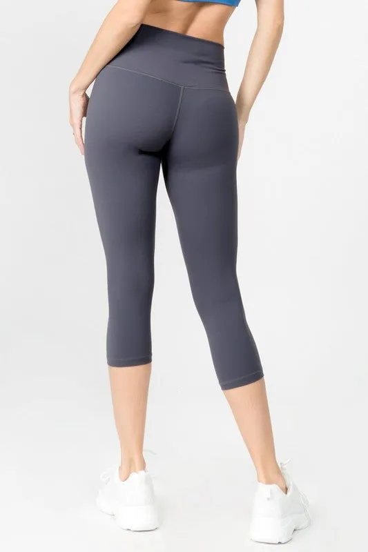 Charcoal Buttery-Soft Activewear Capri Leggings with Waist Pocket