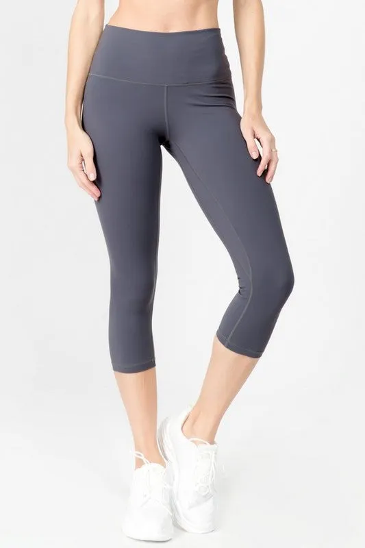 Charcoal Buttery-Soft Activewear Capri Leggings with Waist Pocket