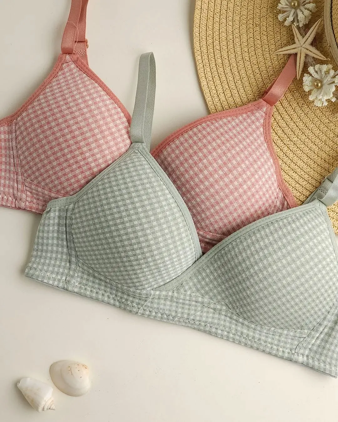 Check Design Daily wear Thin-Pad Non-Wire Bra