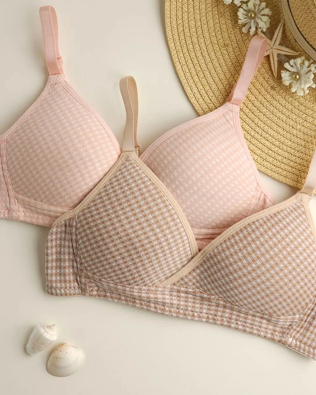 Check Design Daily wear Thin-Pad Non-Wire Bra