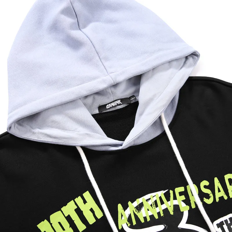 Color Block Fake Two Piece Print Hoodies