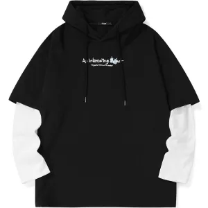 Contrast Color Print Fake Two Piece Hoodies