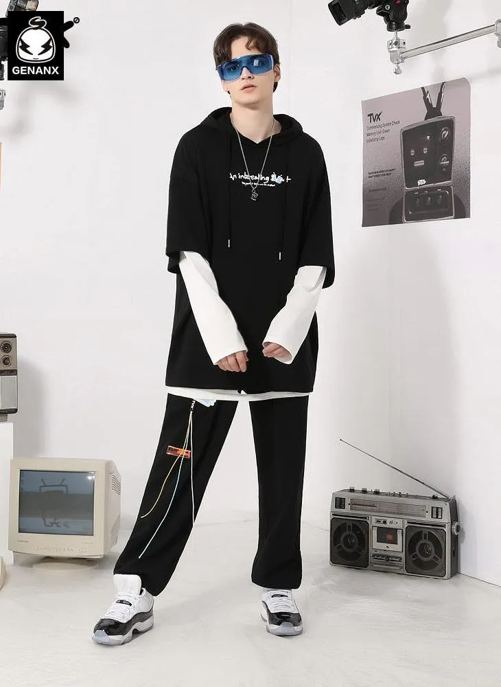 Contrast Color Print Fake Two Piece Hoodies