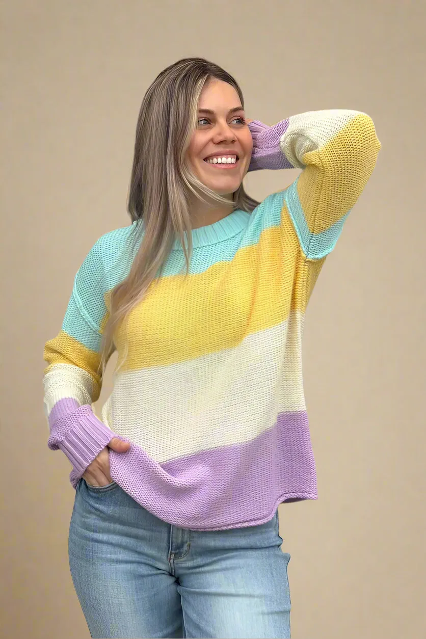 Crewneck Knit Long Sleeve Top Yellow