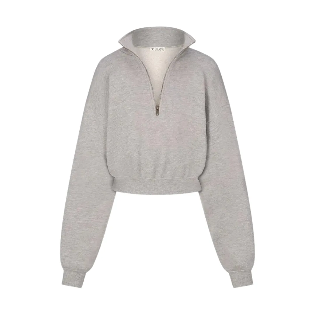 Cropped Half-Zip Sweatshirt - Grey