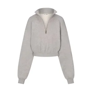 Cropped Half-Zip Sweatshirt - Grey