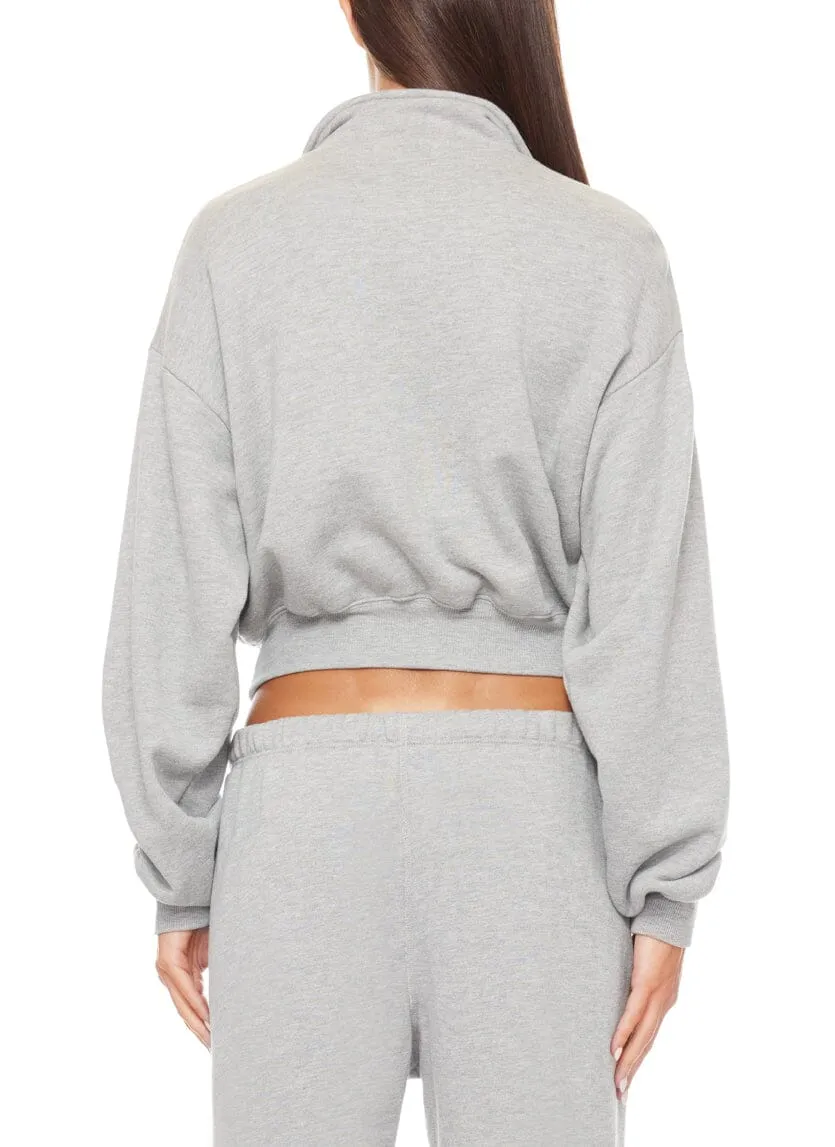 Cropped Half-Zip Sweatshirt - Grey