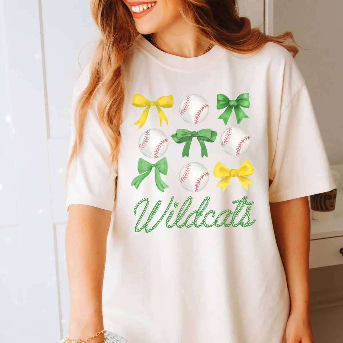 Custom Team Baseball And Bow Collage Comfort Color Tee