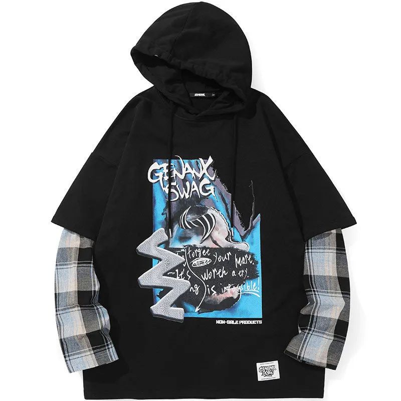 Cyberpunk Fake Two Piece Spliced Hoodies