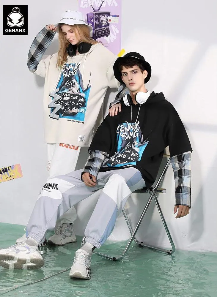 Cyberpunk Fake Two Piece Spliced Hoodies
