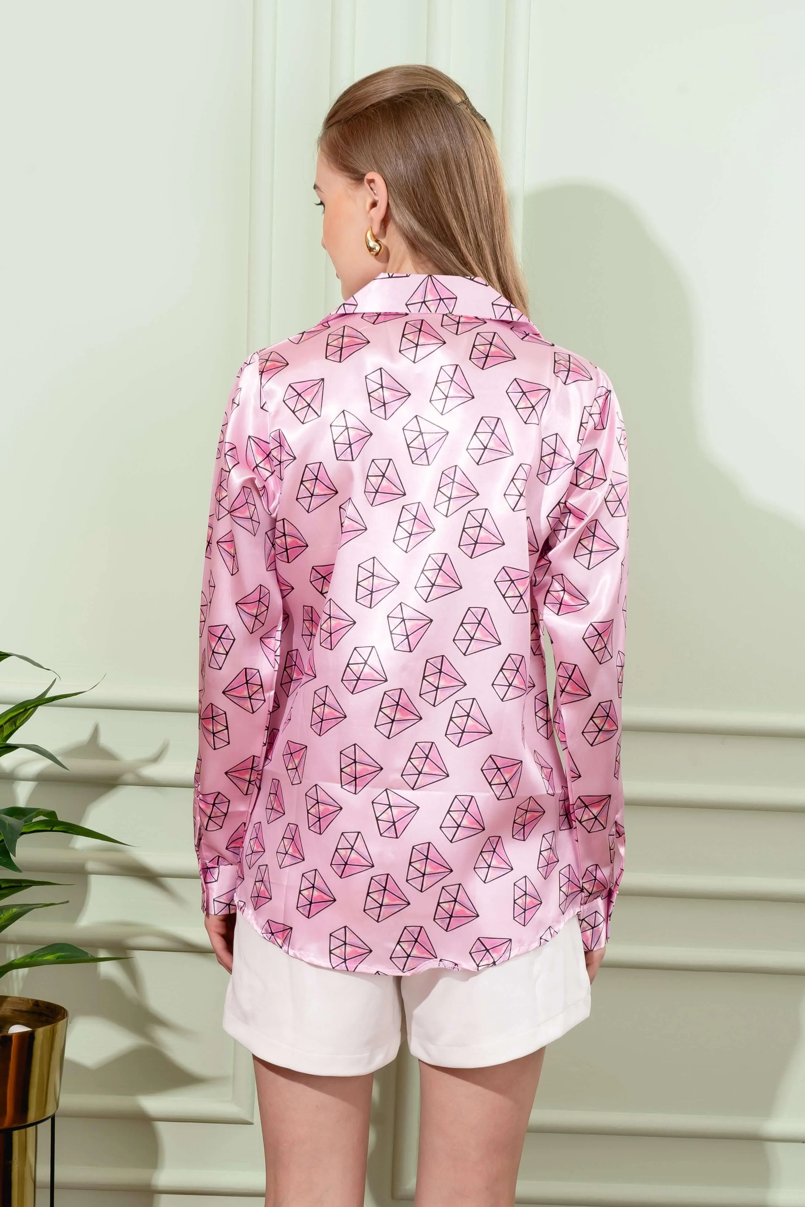 Diamond Pink Printed Satin Shirt