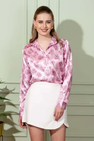 Diamond Pink Printed Satin Shirt