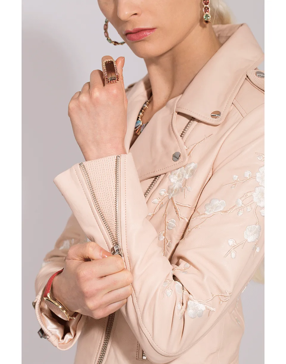 Donna Floral Leather Jacket