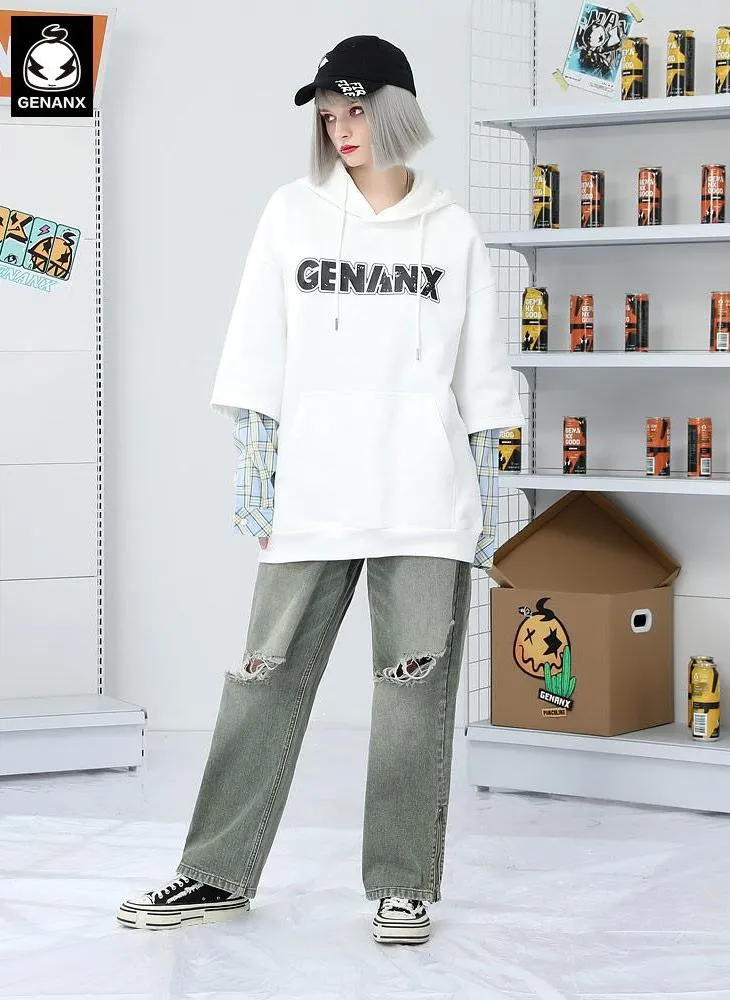 Fake Two Piece Plaid Typography Hoodies