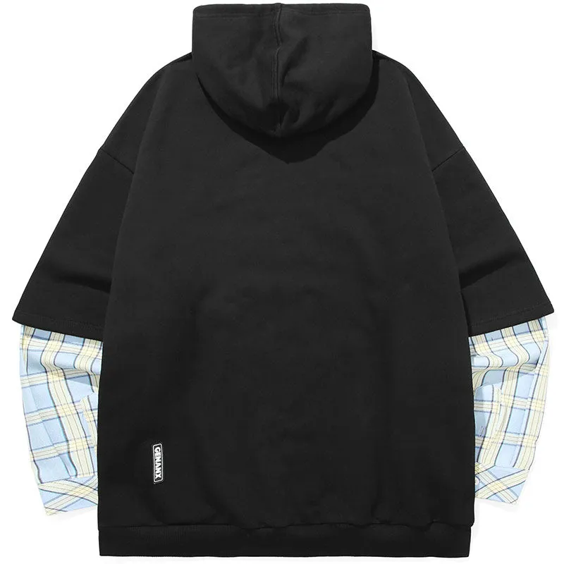 Fake Two Piece Plaid Typography Hoodies