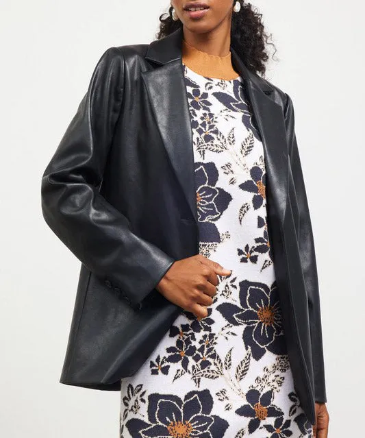 Faux Leather Two Button Blazer - Black - FINAL SALE