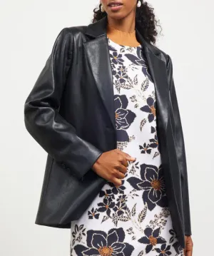 Faux Leather Two Button Blazer - Black - FINAL SALE