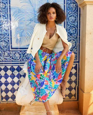 Floral Collage Print Poplin Midi Skirt Multi