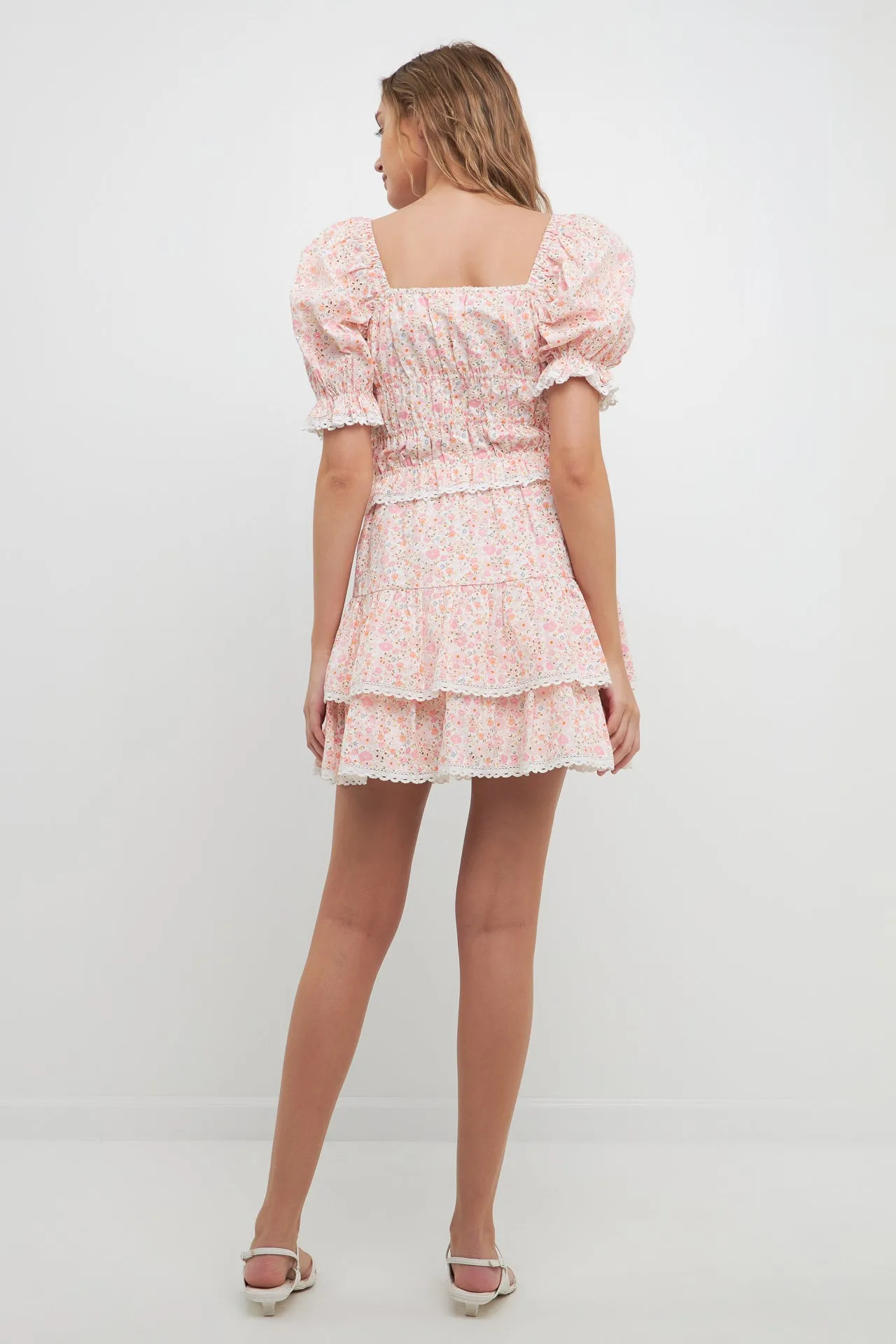 Floral Eyelet Ruffled Mini Skirt