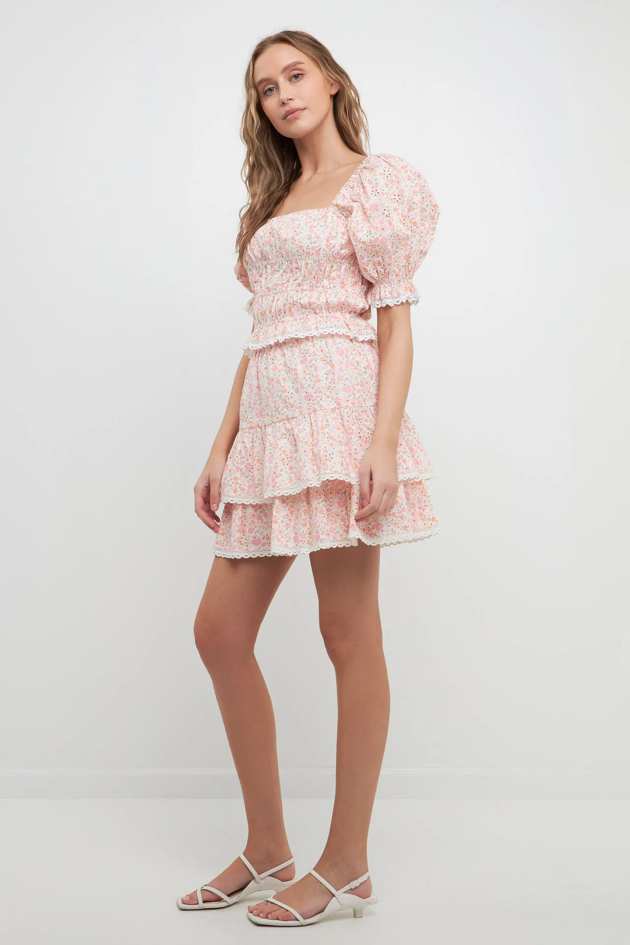 Floral Eyelet Ruffled Mini Skirt