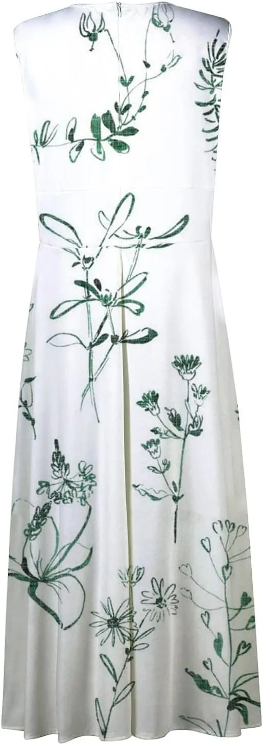 Flowy Dresses for Women Deep V Neck Cute Sleeveless Long Dress Elegant Sexy Floral Dresses Swing Maxi Casual Dress