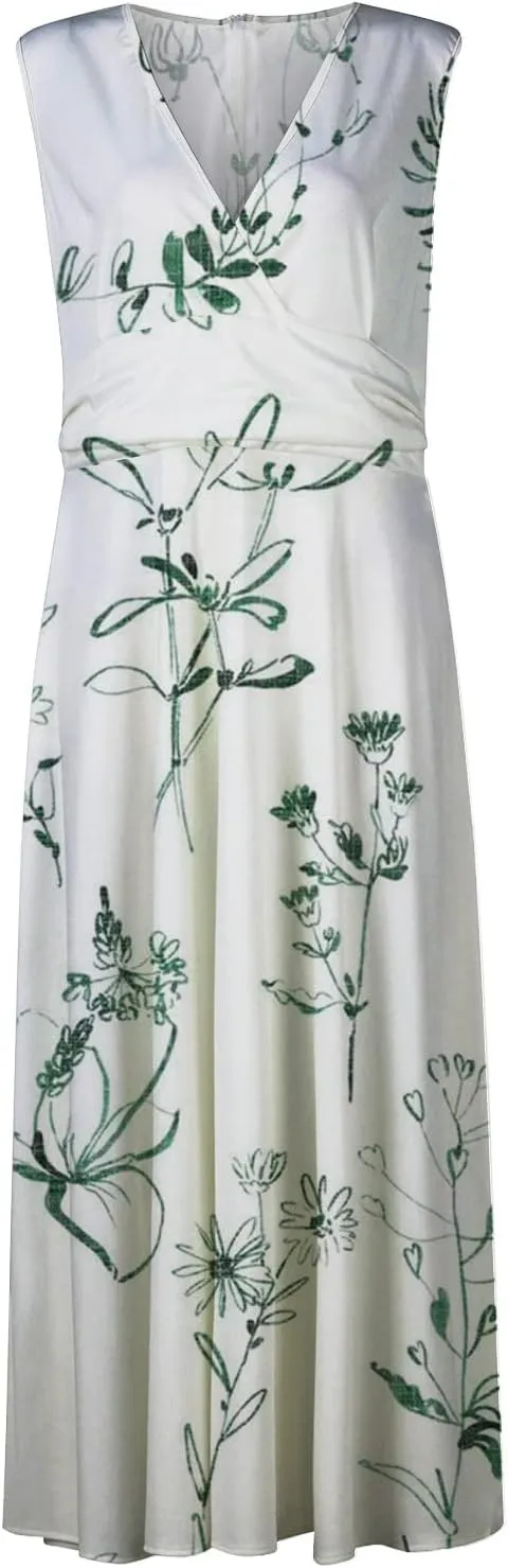 Flowy Dresses for Women Deep V Neck Cute Sleeveless Long Dress Elegant Sexy Floral Dresses Swing Maxi Casual Dress