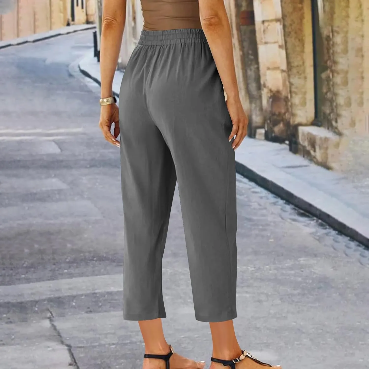 FZYLQY Womens Casual Linen Drawstring Pants with Pockets Relaxed Fit Trousers for 2025 Summer Beach Vacation Wear