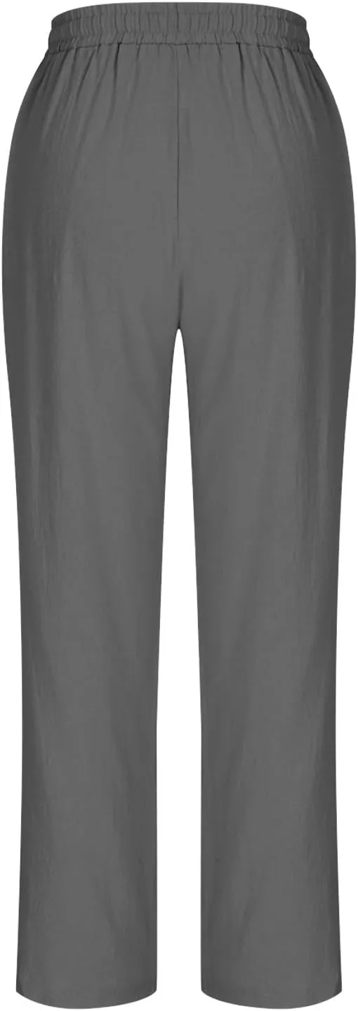 FZYLQY Womens Casual Linen Drawstring Pants with Pockets Relaxed Fit Trousers for 2025 Summer Beach Vacation Wear