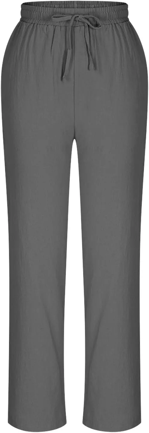 FZYLQY Womens Casual Linen Drawstring Pants with Pockets Relaxed Fit Trousers for 2025 Summer Beach Vacation Wear
