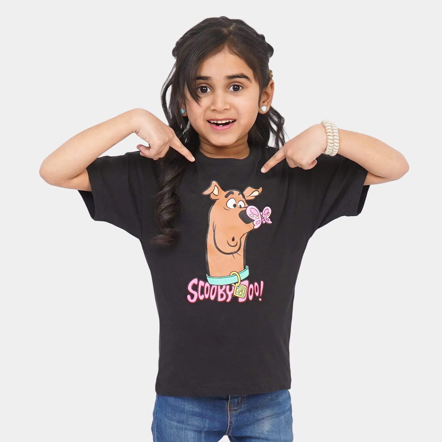 Girls Cotton T-Shirt Character - Jet Black