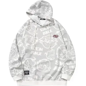 Gray Cartoon Drop-Shoulder Sleeve Hoodies