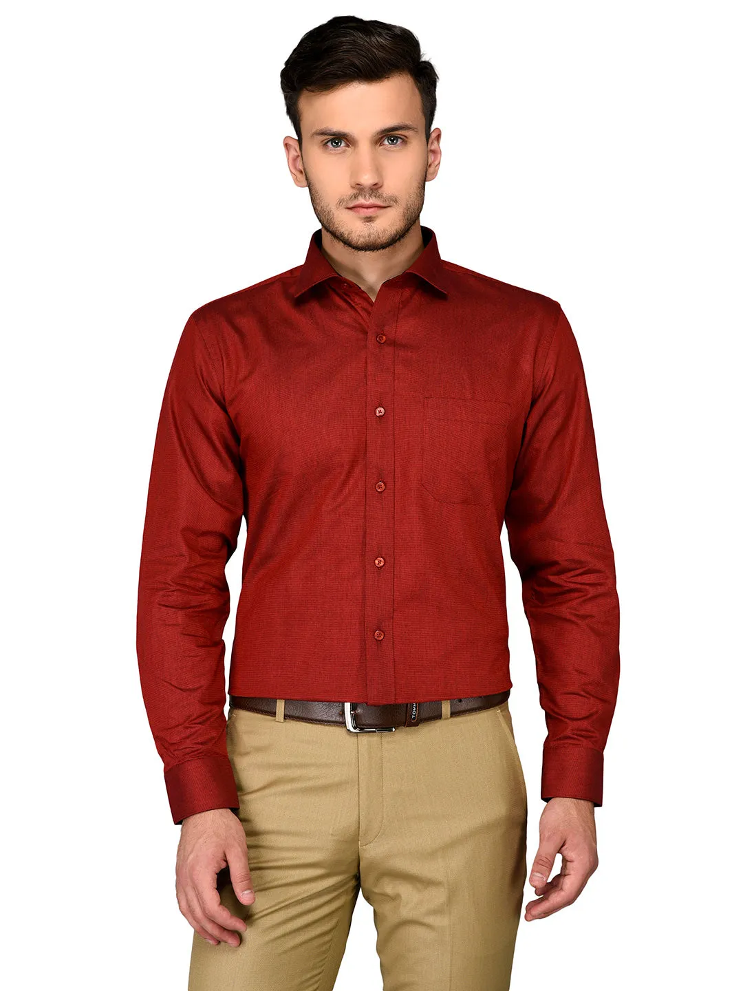 Greenfibre Maroon Regular Fit Formal Shirt