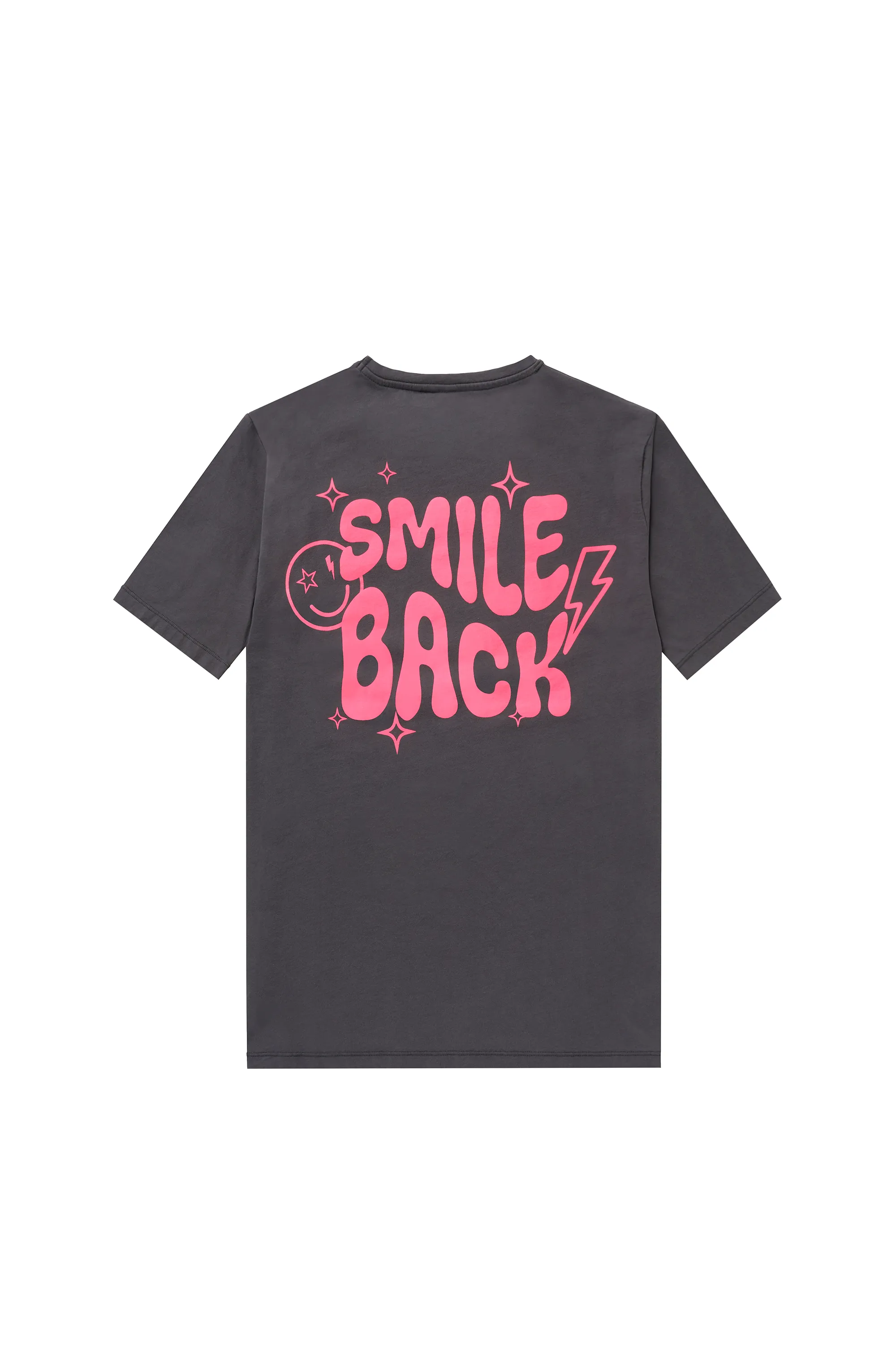 Grey with Neon Pink Smile Back Slogan T-Shirt