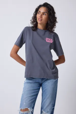 Grey with Neon Pink Smile Back Slogan T-Shirt