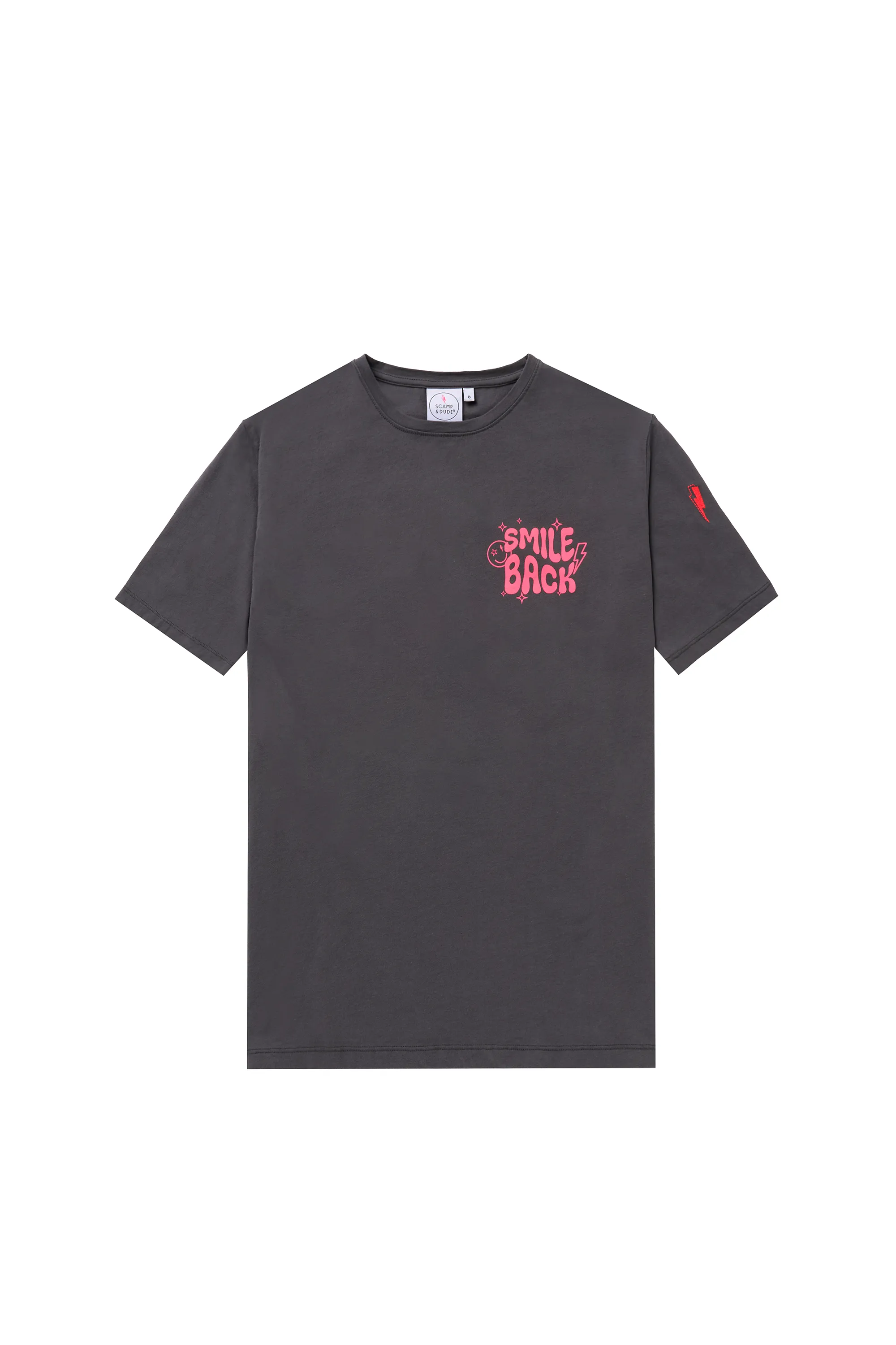 Grey with Neon Pink Smile Back Slogan T-Shirt