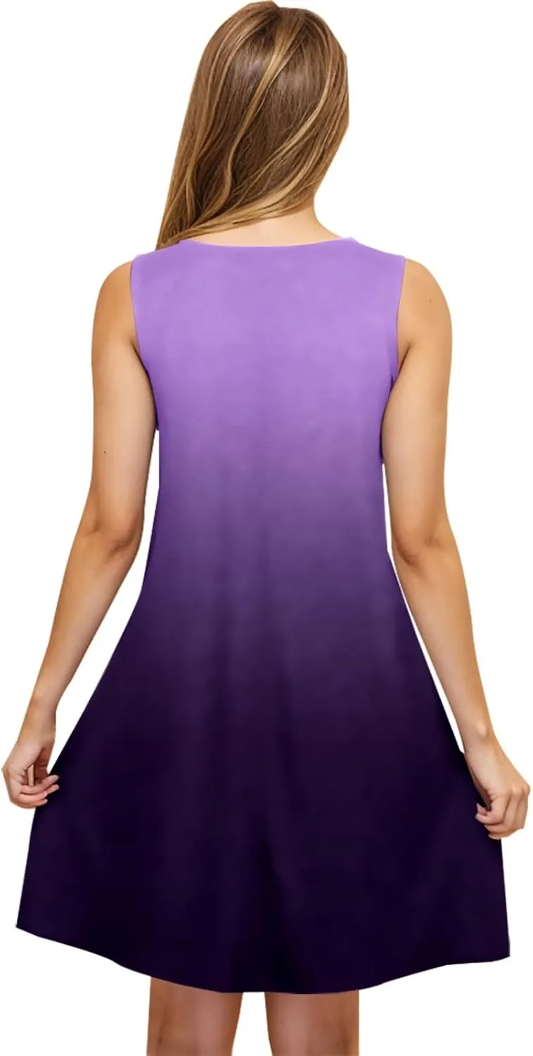 hlysgo Mini Dresses for Women 2025 Summer Casual Coverup Tank Dress Trendy Sleeveless Crew Neck Beach Sundress with Pockets