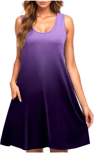 hlysgo Mini Dresses for Women 2025 Summer Casual Coverup Tank Dress Trendy Sleeveless Crew Neck Beach Sundress with Pockets