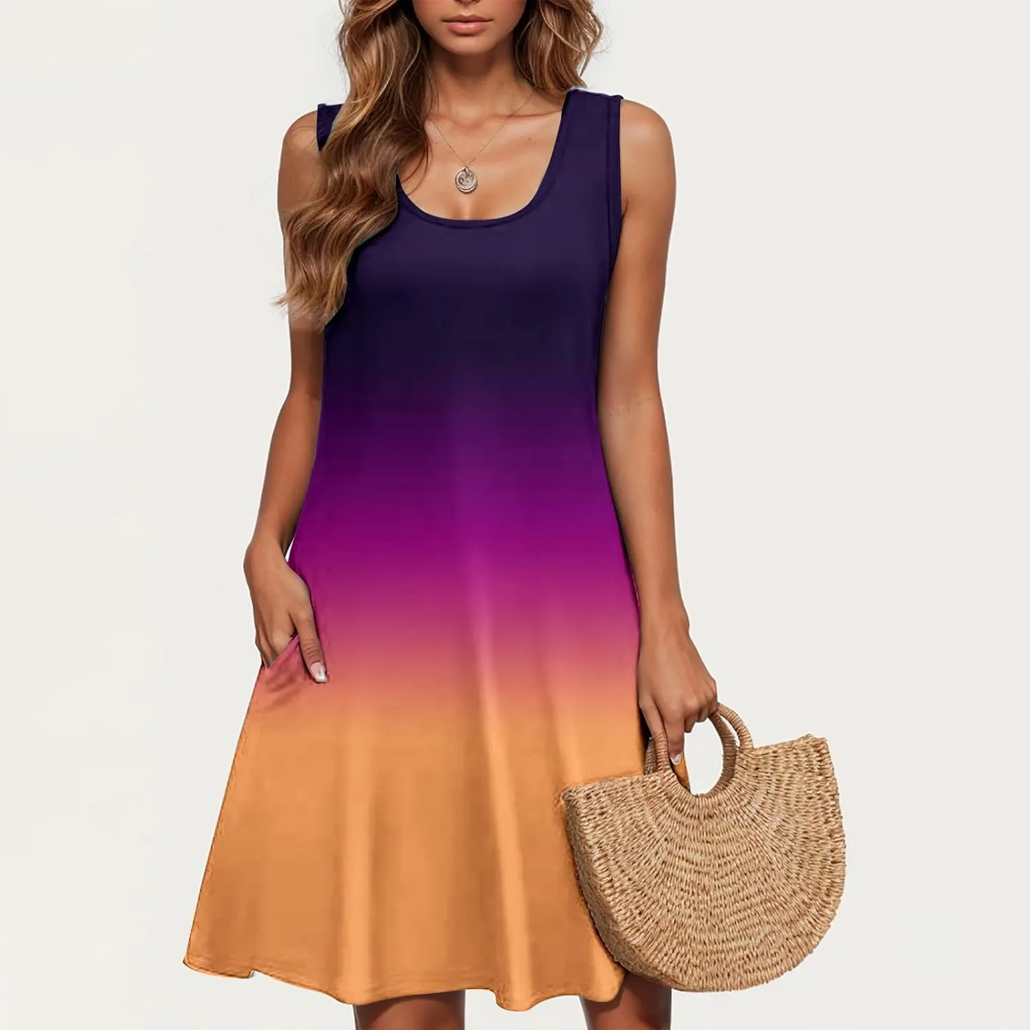 hlysgo Mini Dresses for Women 2025 Summer Casual Coverup Tank Dress Trendy Sleeveless Crew Neck Beach Sundress with Pockets