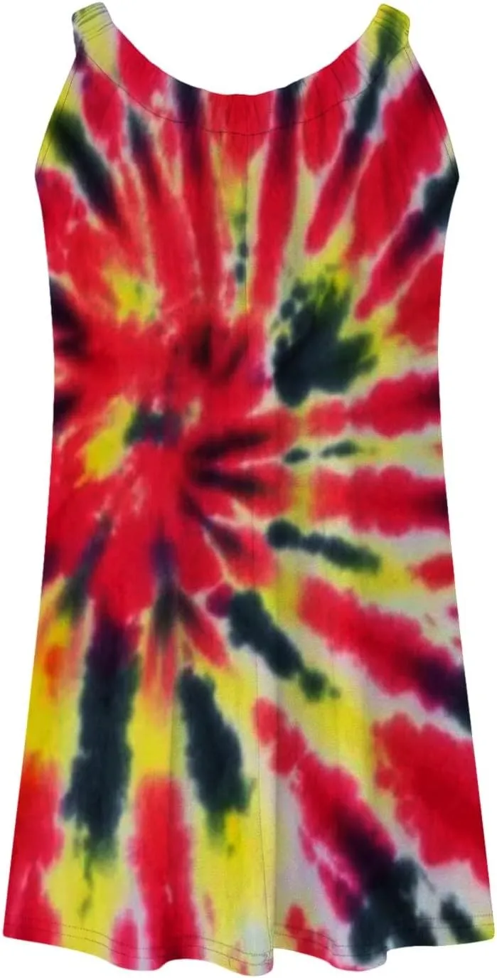 hlysgo Mini Dresses for Women 2025 Summer Tie-Dye Print Short Beach Coverup Dress Casual Loose Fit Sleeveless Mini Sundress