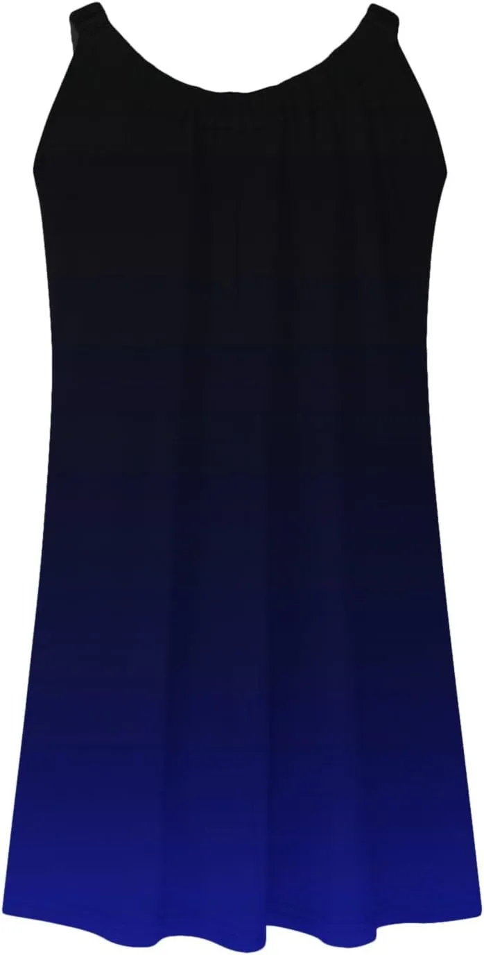 hlysgo Petite Dresses for Women Trendy Gradient Beachwear Coverup Sleeveless Crewneck Mini Dress Summer Knee Length Sundress
