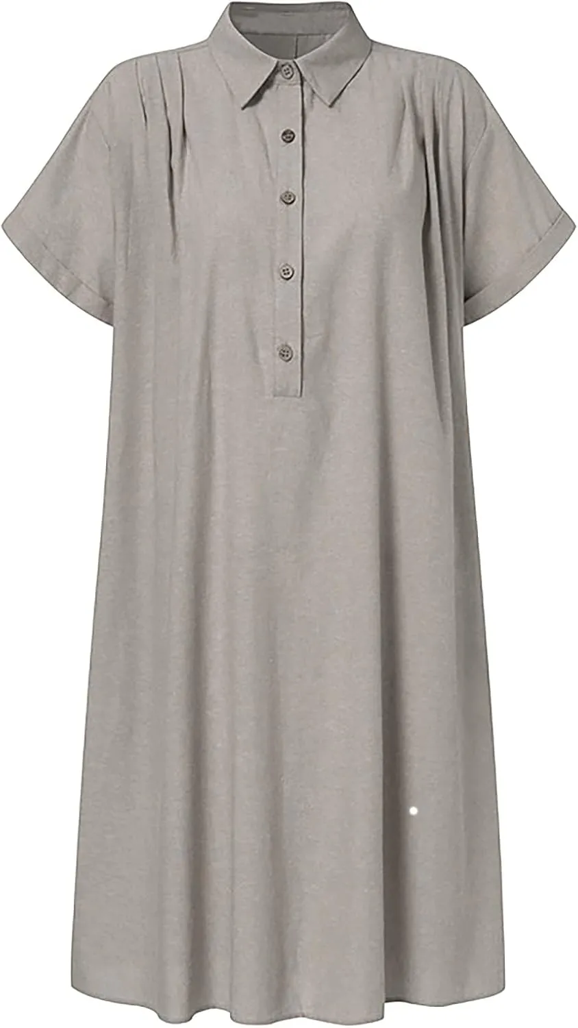 hlysgo Tshirt Dresses for Women with Pockets 2025 Summer Short Sleeve Mini Dress Casual Loose Comfy Cotton Linen Beach Dress