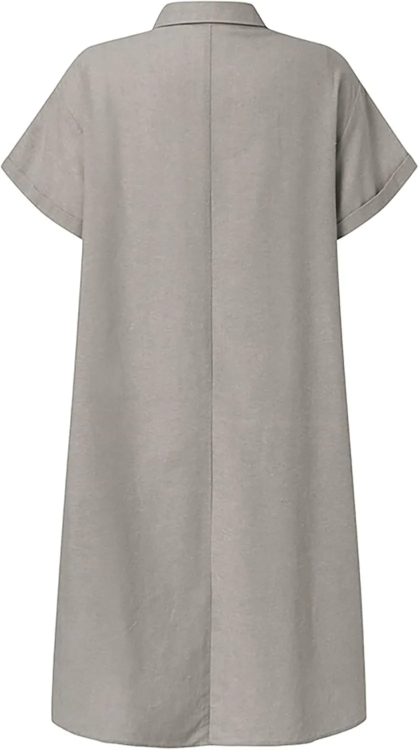 hlysgo Tshirt Dresses for Women with Pockets 2025 Summer Short Sleeve Mini Dress Casual Loose Comfy Cotton Linen Beach Dress
