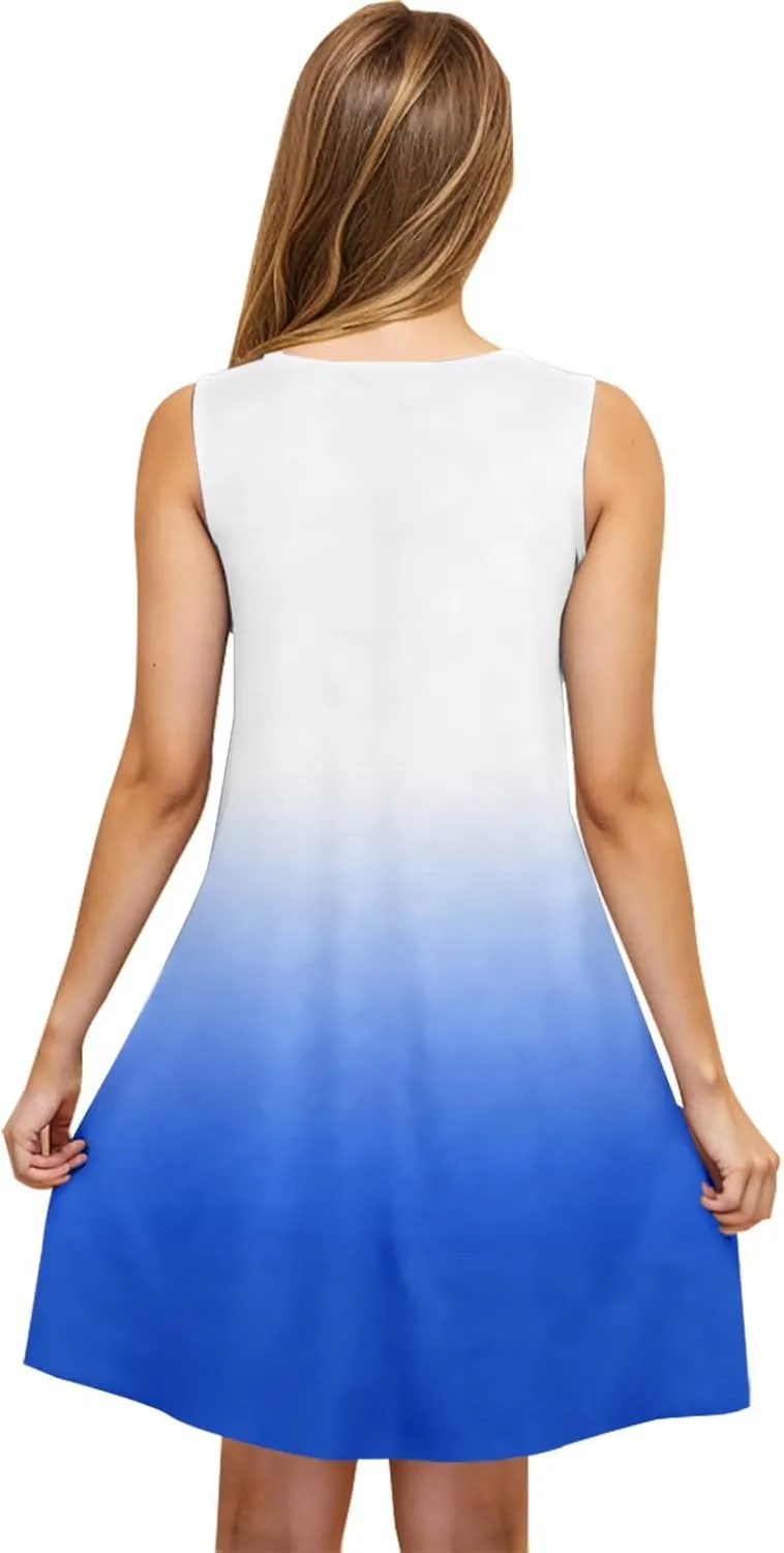 hlysgo Womens Coverup Dress 2025 Summer Sleeveless Crew Neck Mini Dress Trendy Gradient Short Beach Sundress with Pockets