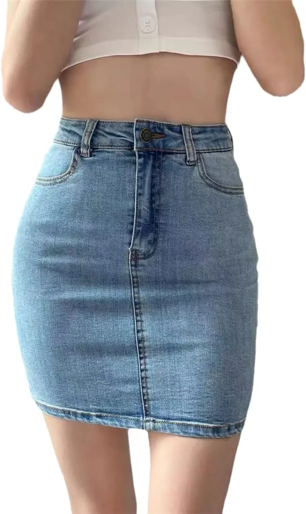 Jegsnoe Summer Denim Skirts Women High Waist Bodycon Pencil Skirts Elegant Slim Jean Skirts